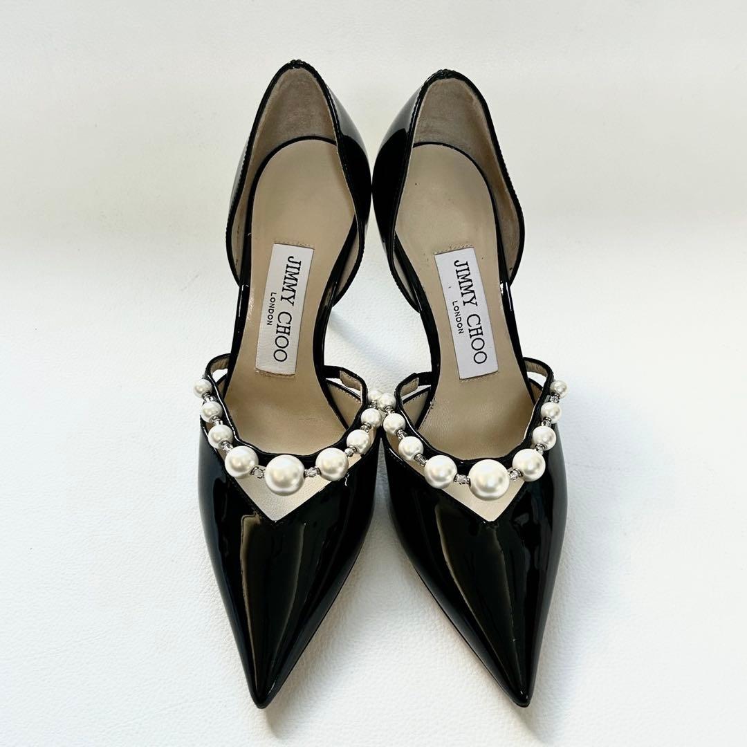 Jimmy Choo オーレリー パール付き パテントレザー パンプス 35 黒