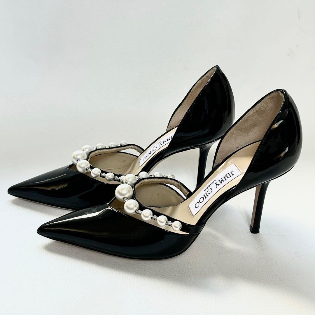 Jimmy Choo オーレリー パール付き パテントレザー パンプス 35 黒