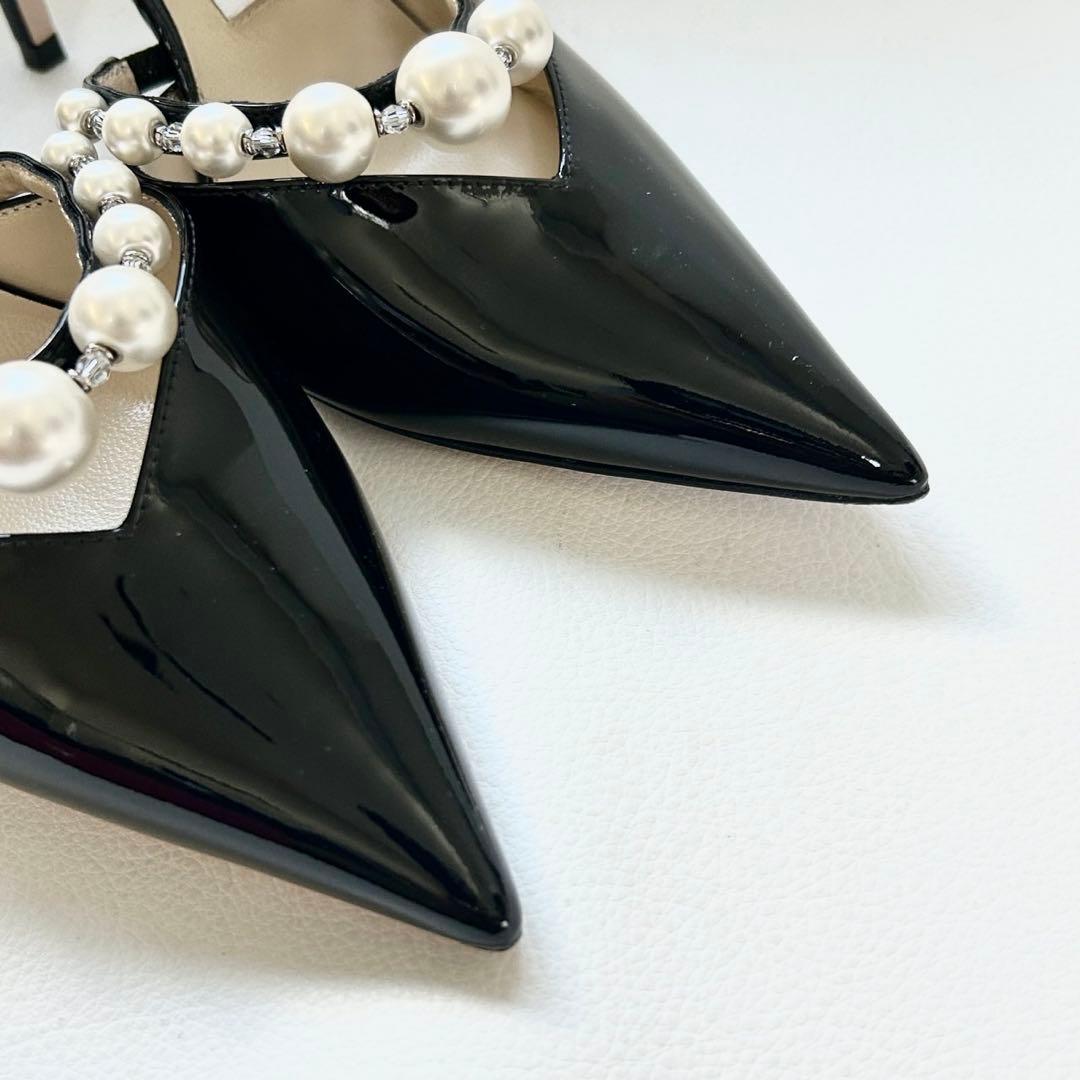 Jimmy Choo オーレリー パール付き パテントレザー パンプス 35 黒