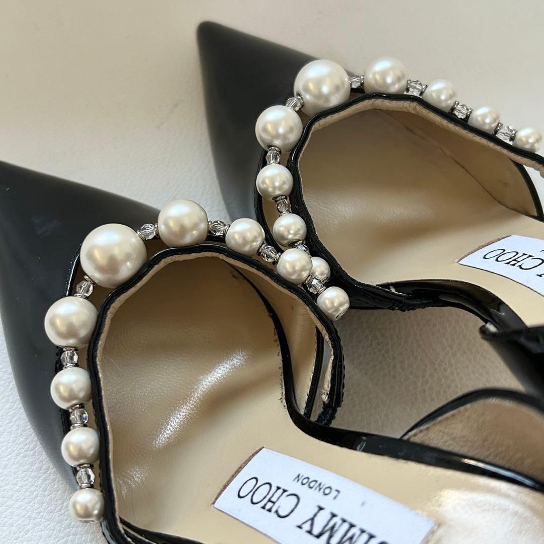 Jimmy Choo オーレリー パール付き パテントレザー パンプス 35 黒