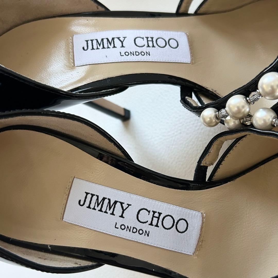 Jimmy Choo オーレリー パール付き パテントレザー パンプス 35 黒