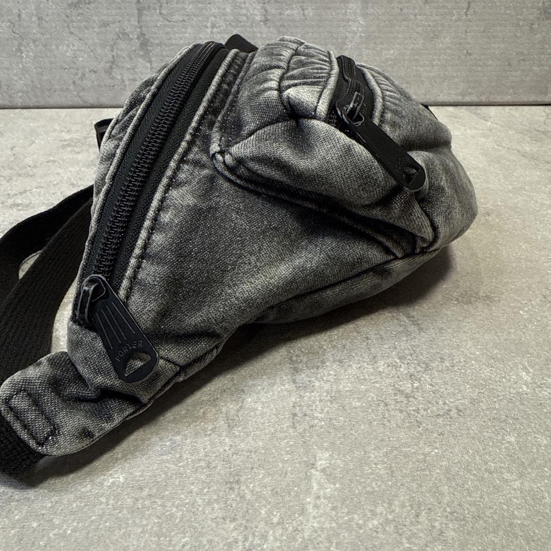 PORTER×B印 YOSHIDA ウエストバッグ ケミカルウォッシュ 黒