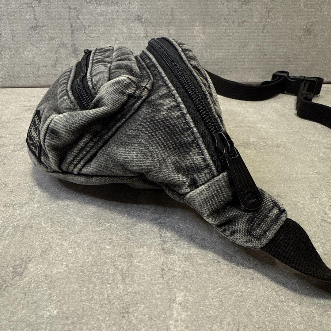 PORTER×B印 YOSHIDA ウエストバッグ ケミカルウォッシュ 黒