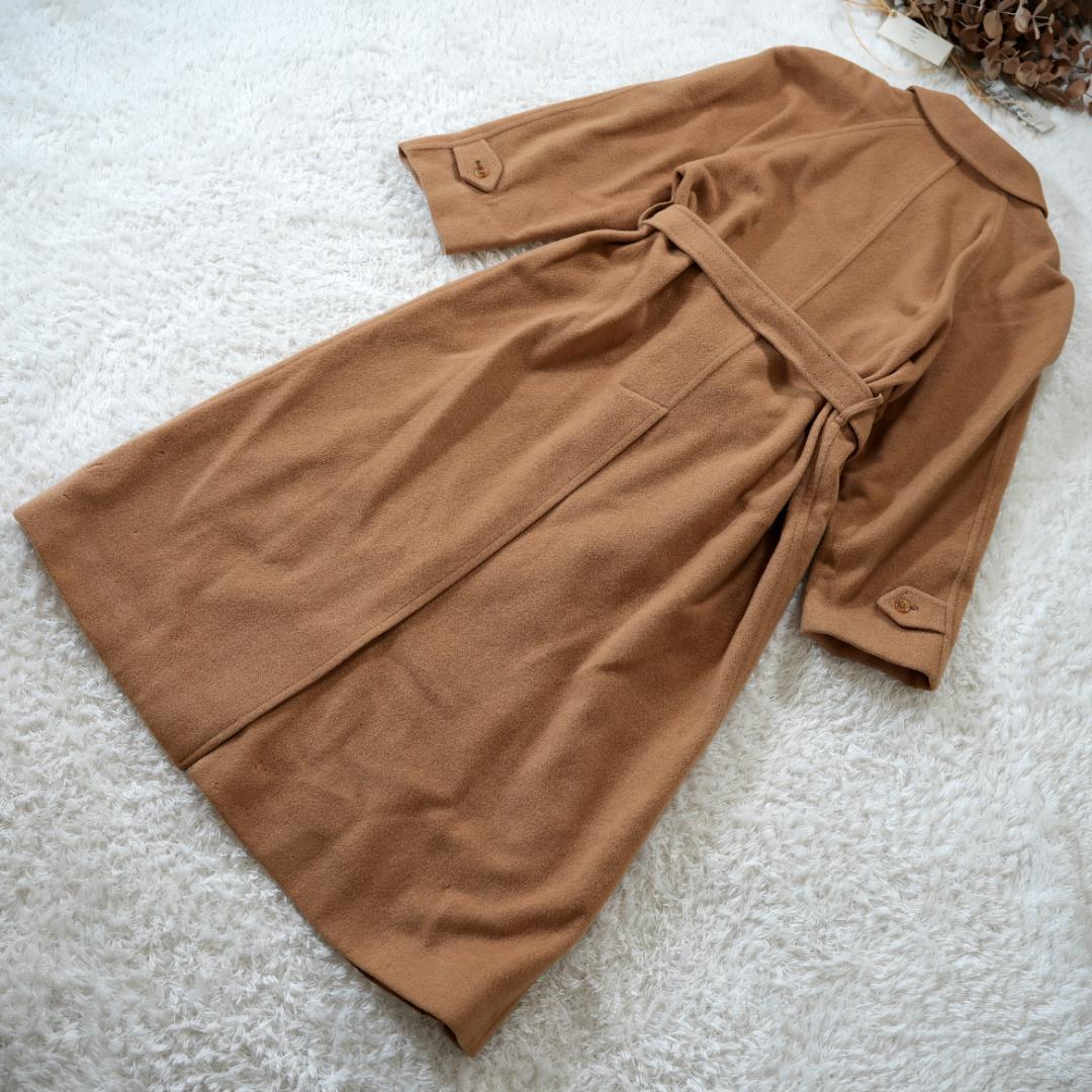 【美品】BURBERRY　キャメルヘアー100%ベルテッドロングコート　L相当