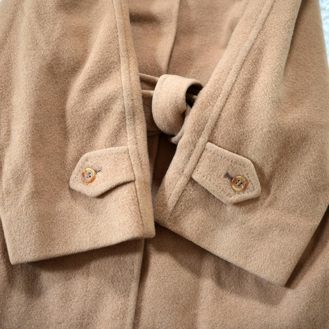 【美品】BURBERRY　キャメルヘアー100%ベルテッドロングコート　L相当