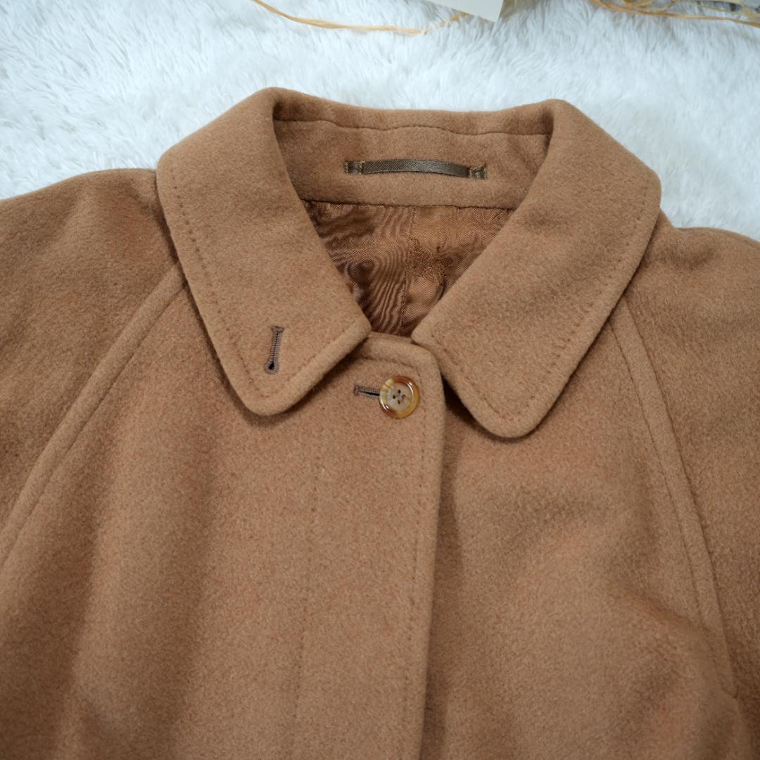 【美品】BURBERRY　キャメルヘアー100%ベルテッドロングコート　L相当