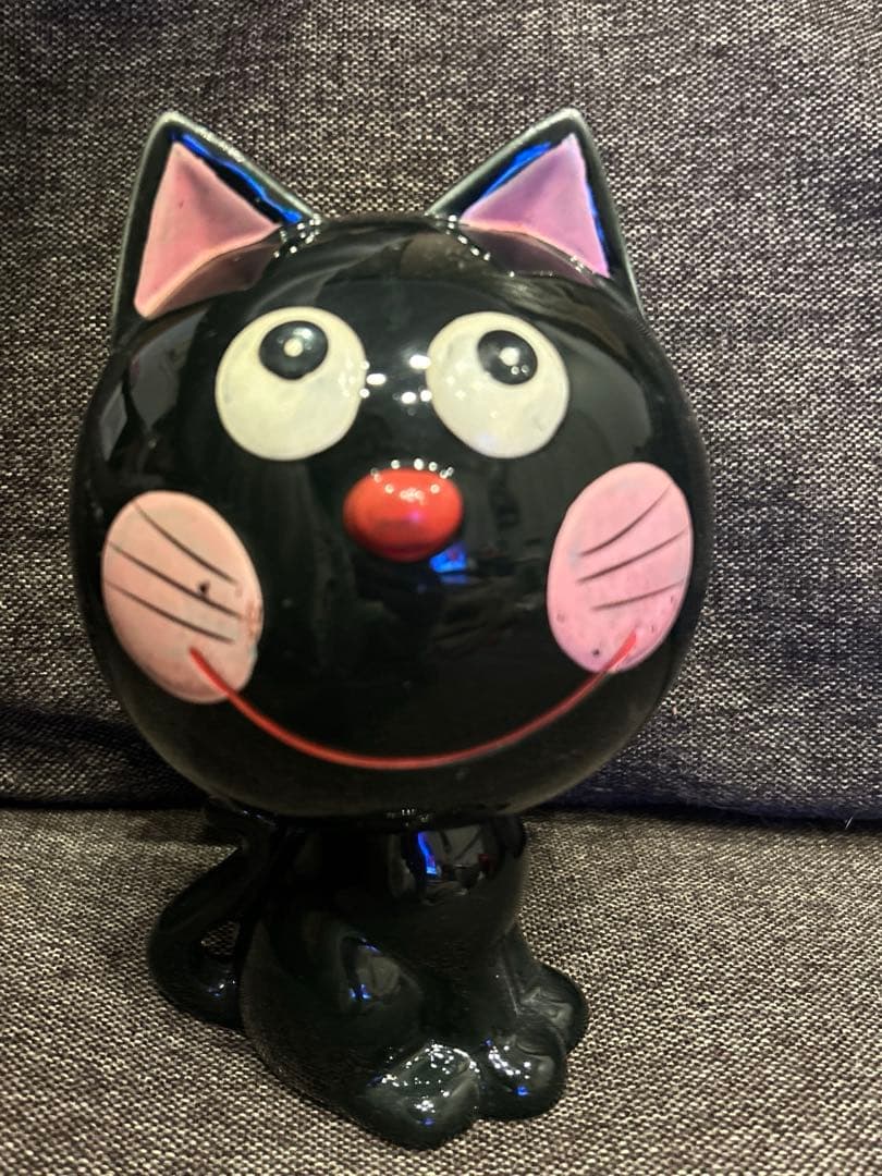 希少♡内藤ルネ　黒猫　陶器　大きい貯金箱　年代　物　ヴィンテージ