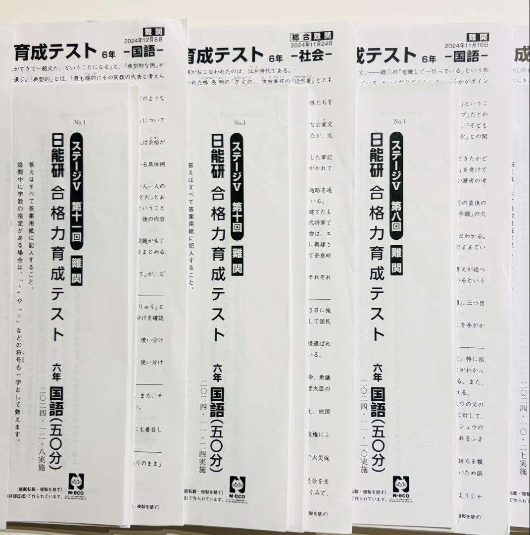 日能研合格力育成テスト6後期フルセット2024年4教科 難関
