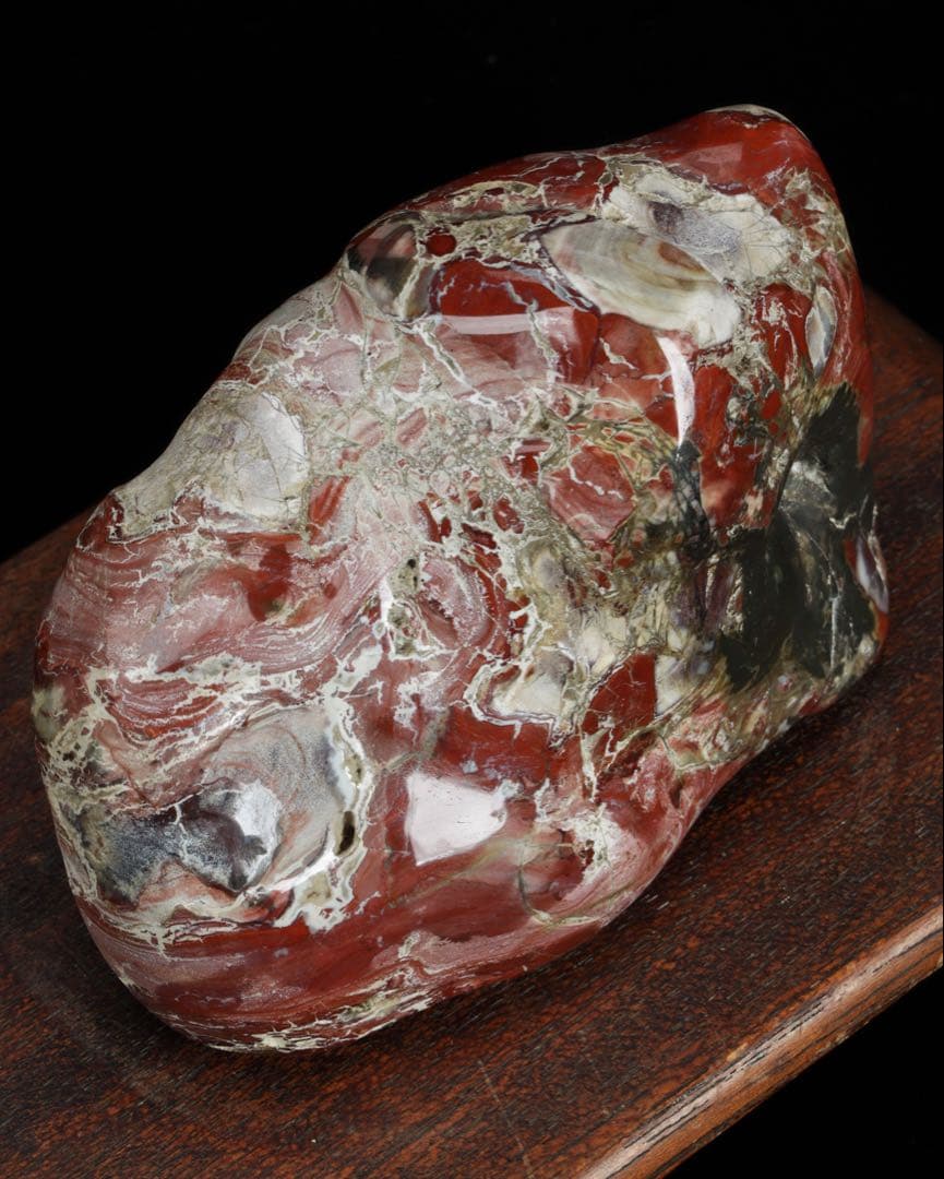 佐渡 錦紅石 錦石 錦瑪瑙 台座付 719g 原石 鑑賞石 水石 天然石 盆石