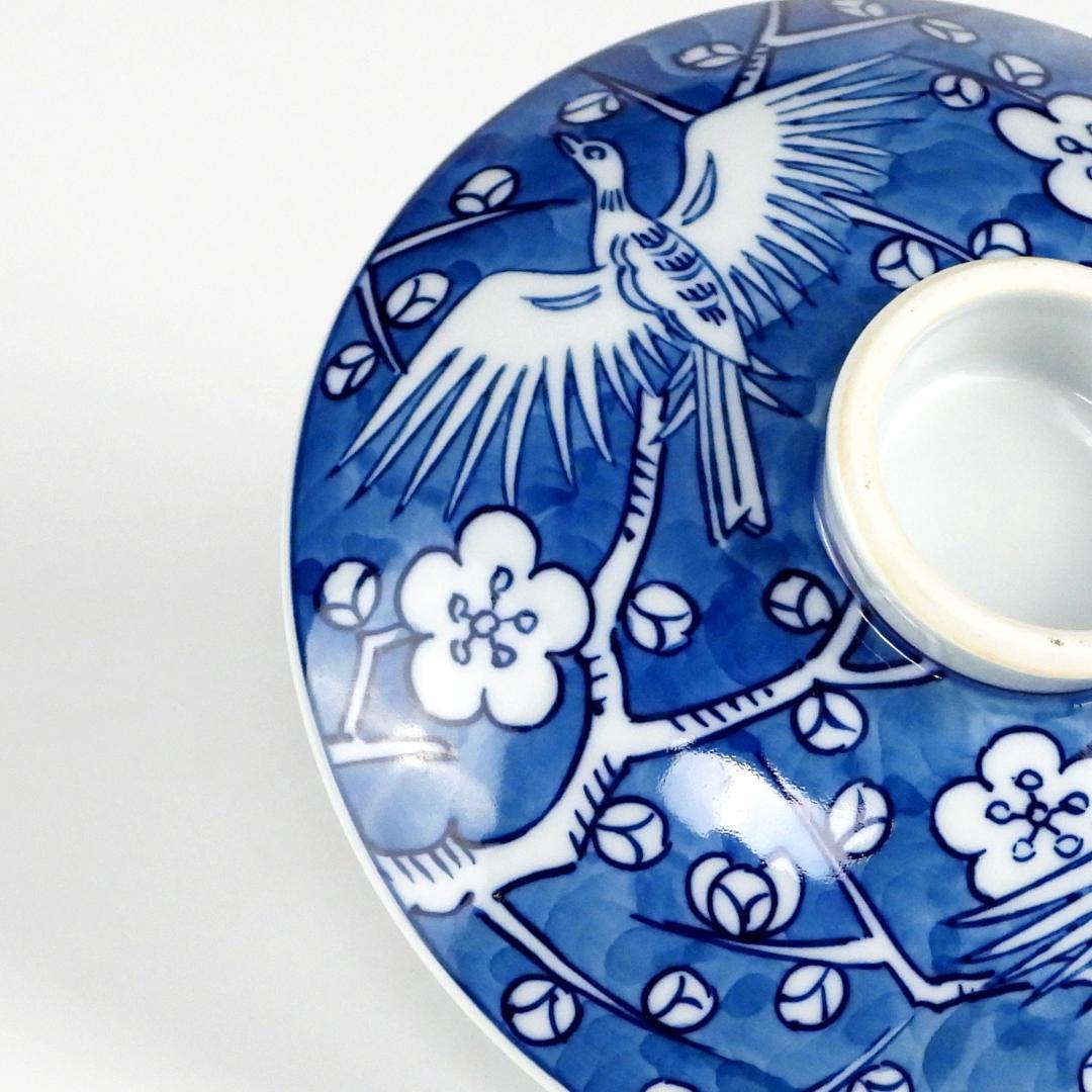 【源右衛門】古伊万里の伝統　舘林源右衛門作　染付梅鳳凰絵　蓋碗　3客