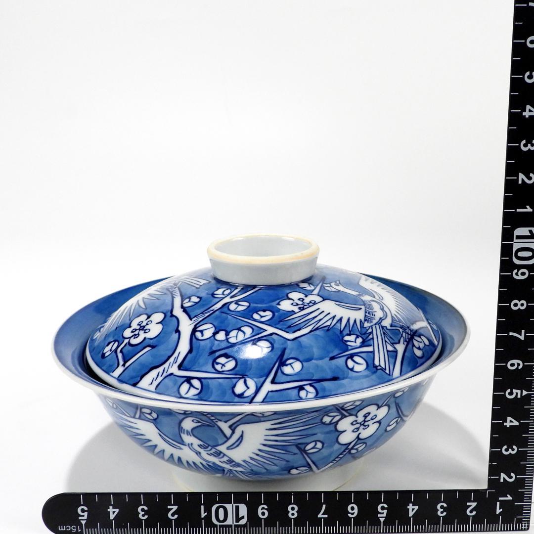 【源右衛門】古伊万里の伝統　舘林源右衛門作　染付梅鳳凰絵　蓋碗　3客