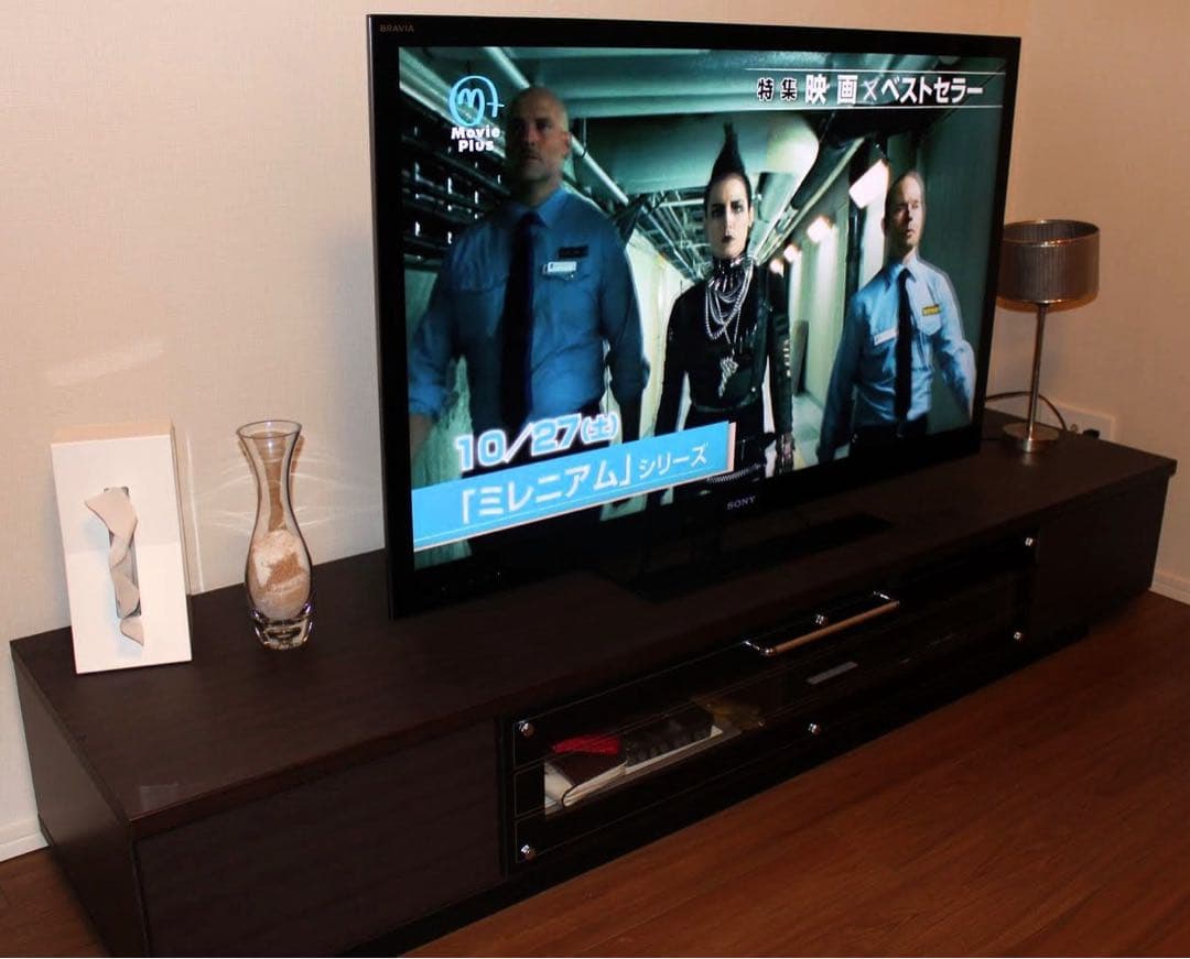 ダークブラウン 木製 テレビ台 ガラス扉付き