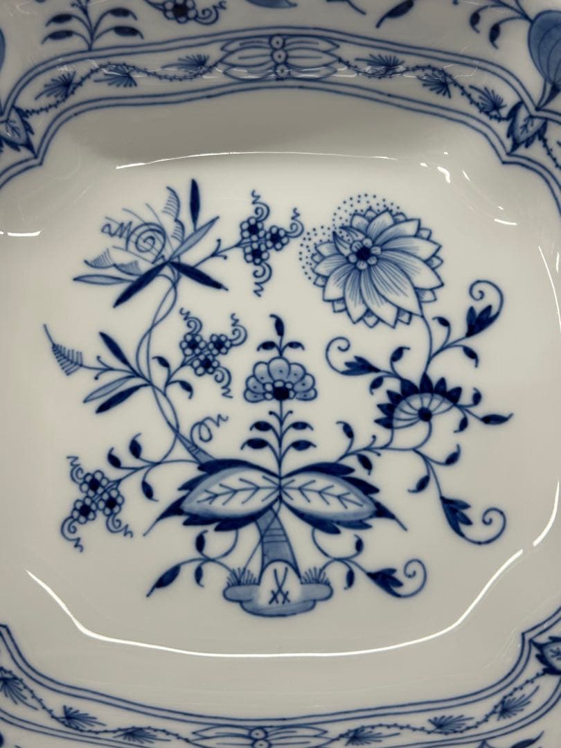 【美品】meissen マイセン　ブルーオニオン　スクエア　23cm ボウル