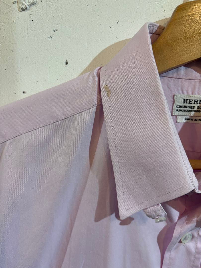 90s HERMES ピンク ドレスシャツ　ヴィンテージ　フランス製