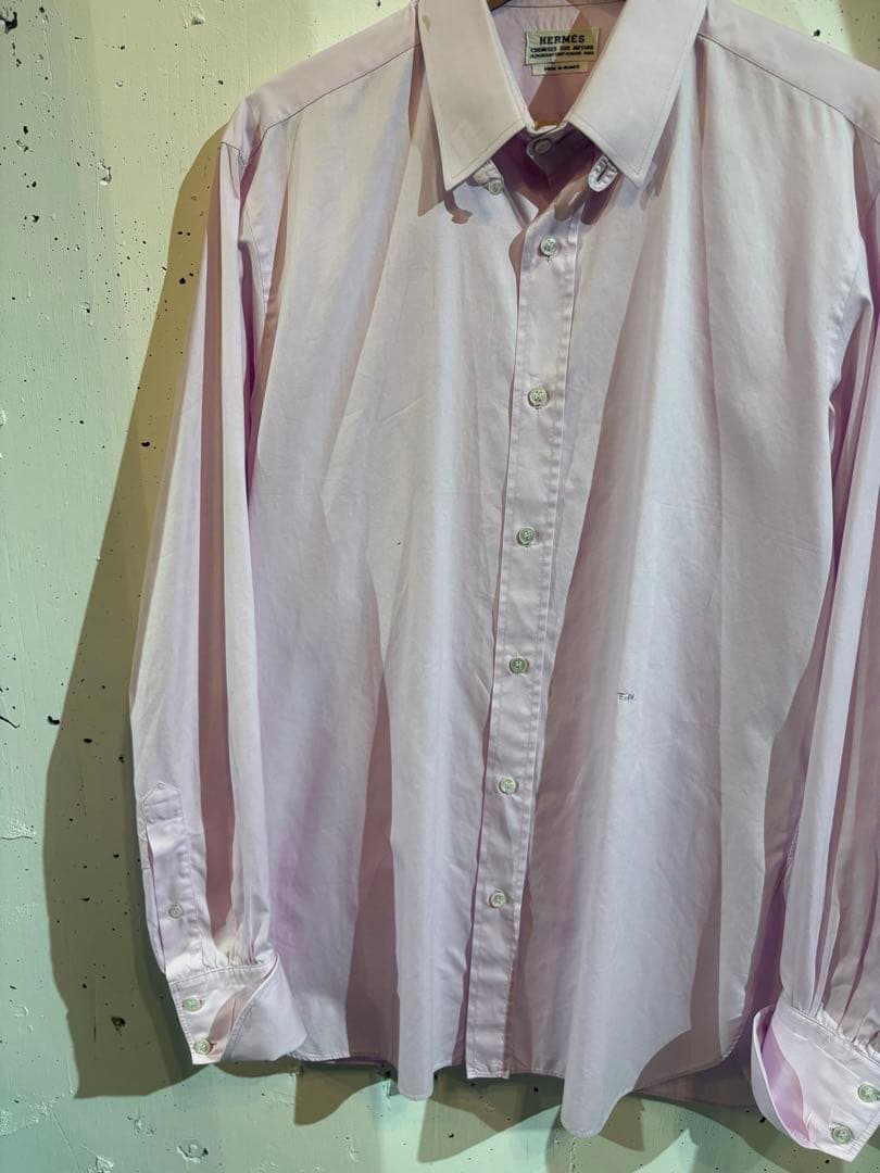 90s HERMES ピンク ドレスシャツ　ヴィンテージ　フランス製