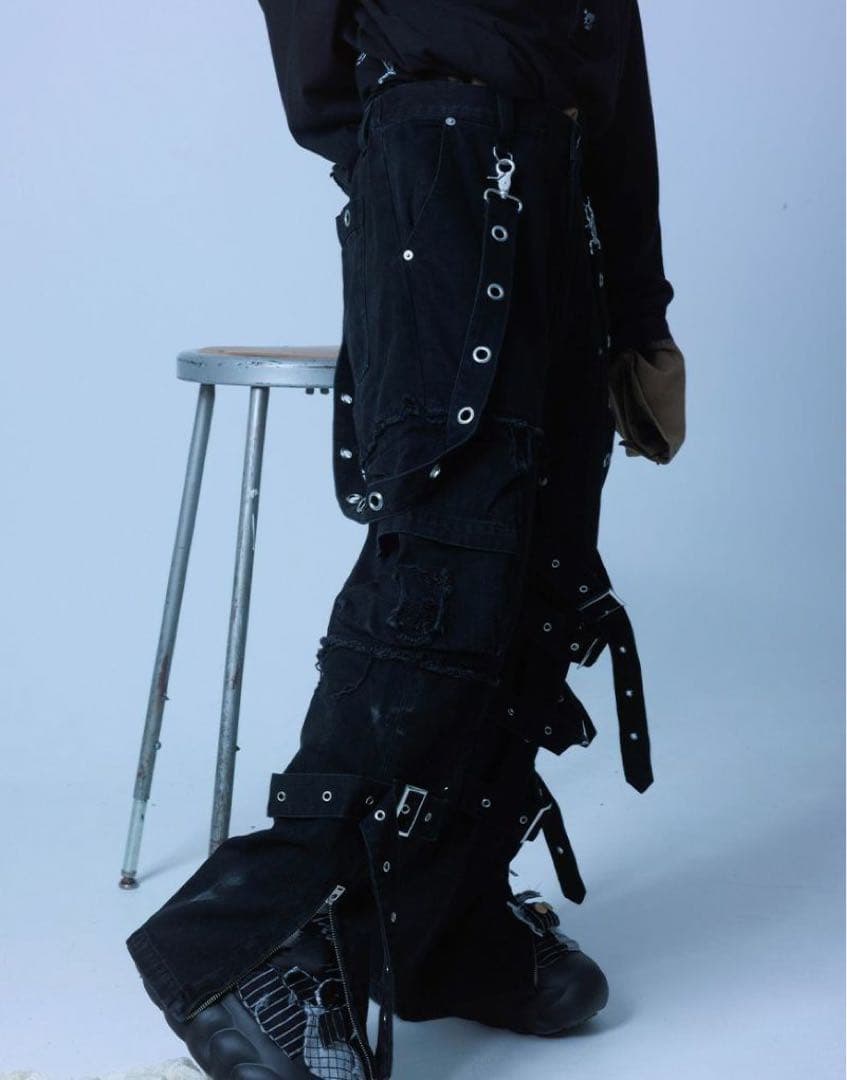 Gamchu ガムチュDoubleKneeBeltPants ブラック 在庫切れ