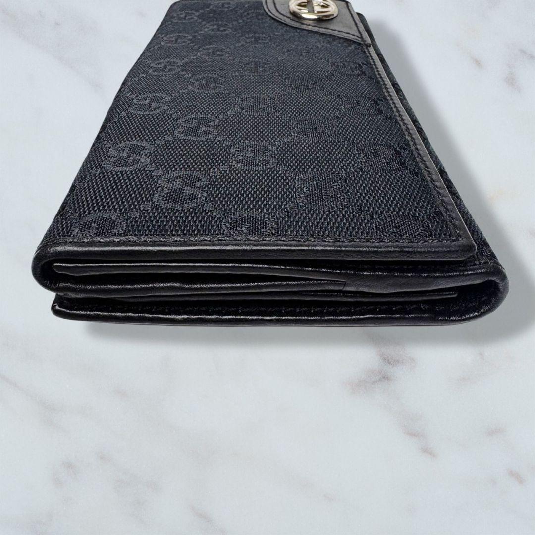57 極美品 GUCCI 二つ折り財布 黒 長財布 GGキャンバス q4