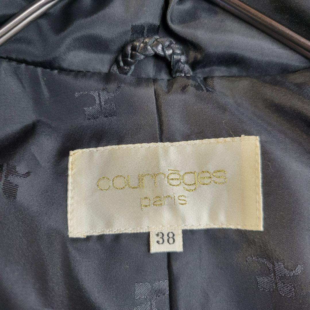courreges クレージュ 日本製 レザーコートフード付 38 ブラック