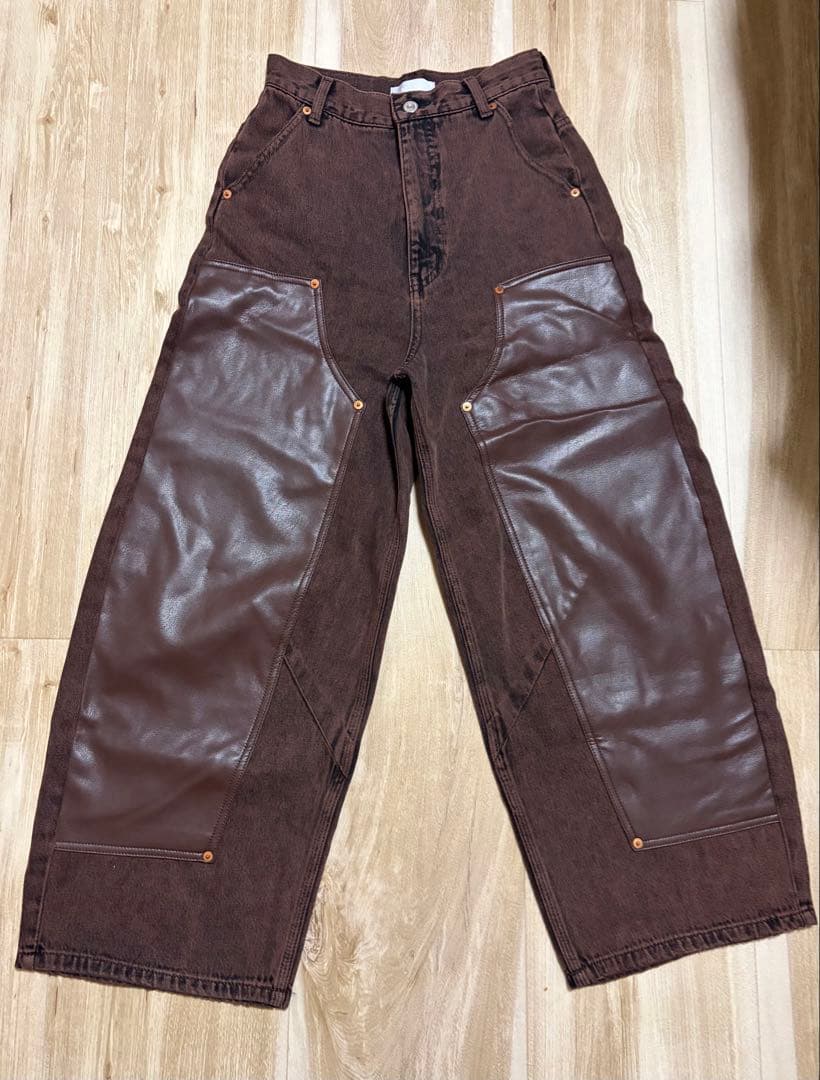 MOUSSY F/LEATHER DOUBLE KNEE パンツ　ブラウン