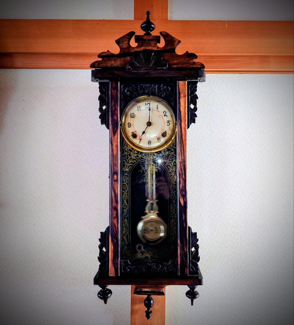 〈完動品〉精工舎　黒柿　装飾スリゲルゼンマイ振り子時計 アンティーク古時計