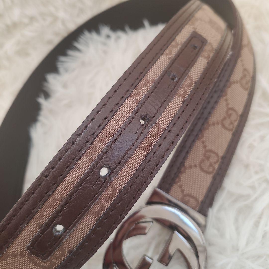 ⭐美品⭐Gucci インターロッキングG キャンバス×レザー ベルト メンズ