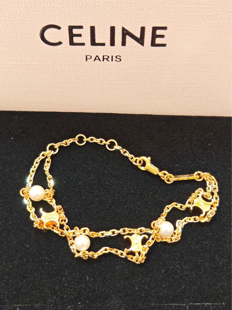 CELINE パール装飾 チェーンブレスレット　美品