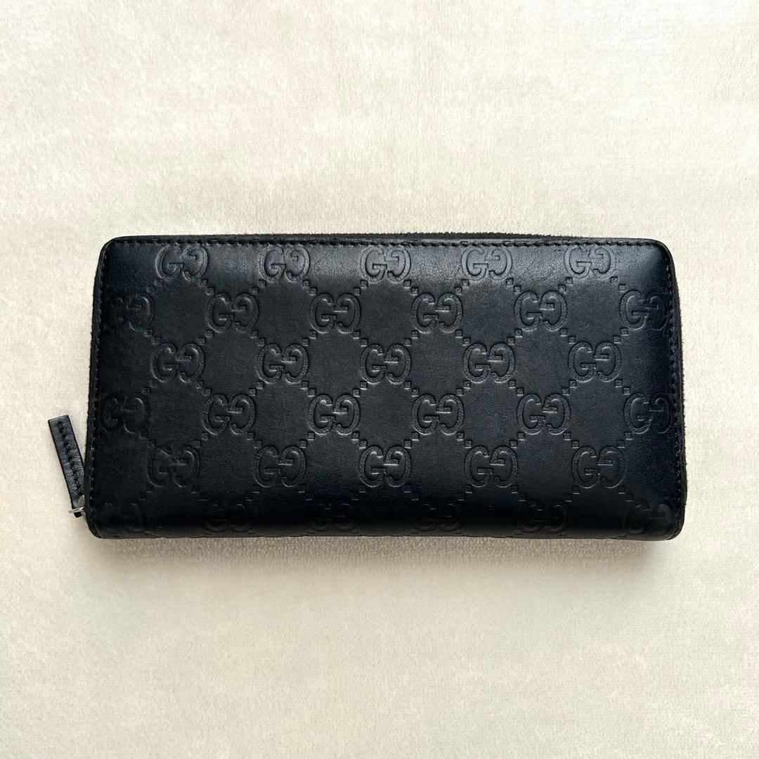 GUCCI グッチ 長財布 ラウンドファスナー シマ 黒