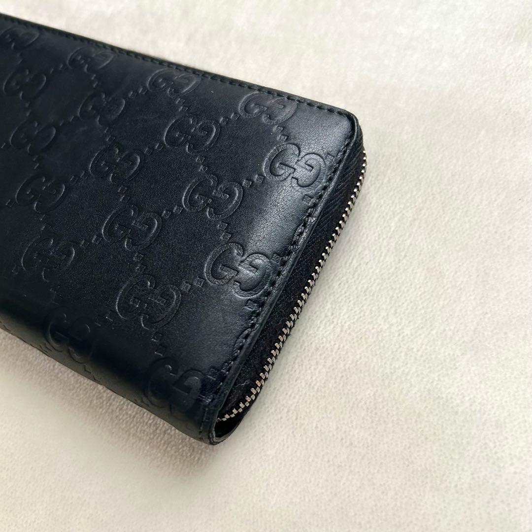 GUCCI グッチ 長財布 ラウンドファスナー シマ 黒