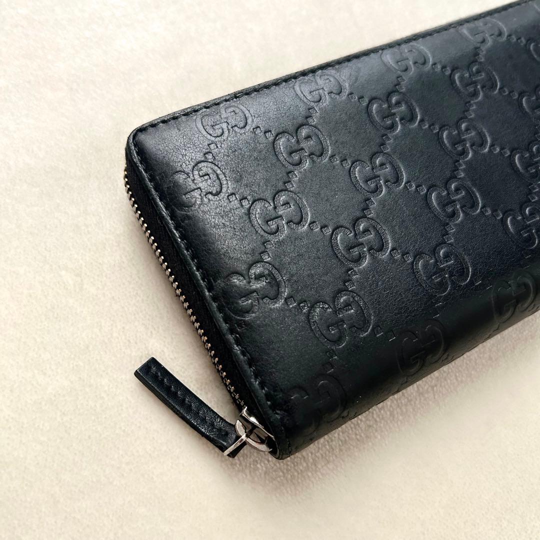 GUCCI グッチ 長財布 ラウンドファスナー シマ 黒