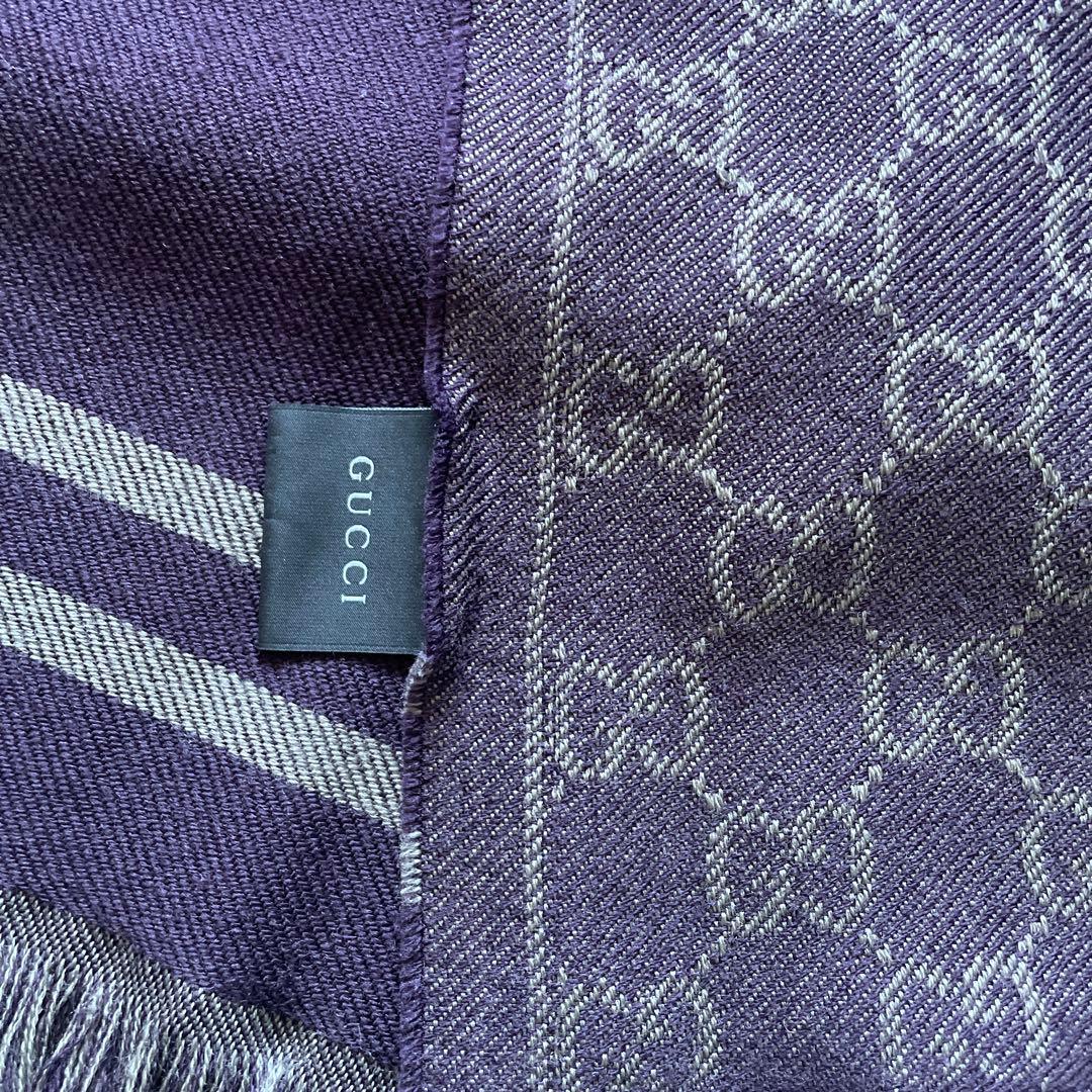 GUCCI ウールマフラー 紫 GGパターン