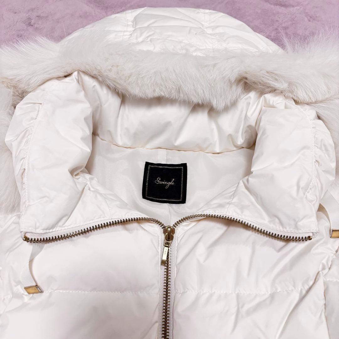 極上美品♡Swingle♡FOXファーショートダウンコート♡ホワイト♡Mサイズ