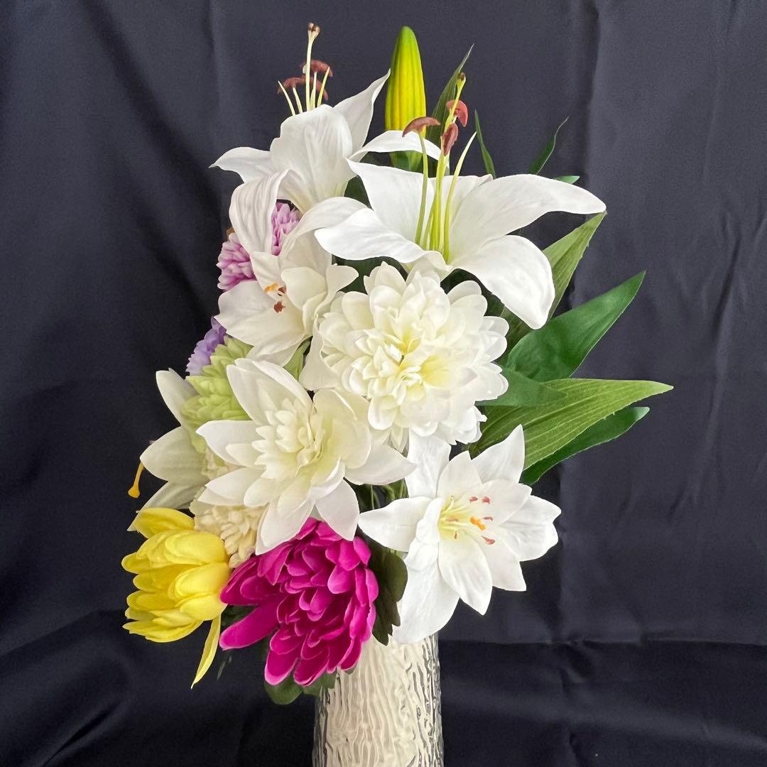 仏花 お供え花 お彼岸 お盆 お墓参り 仏壇 50cm 白 紫 ゆり 特大118