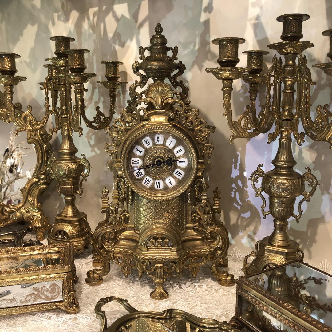 イタリア製　置き時計・燭台（3点セット）　IM-137