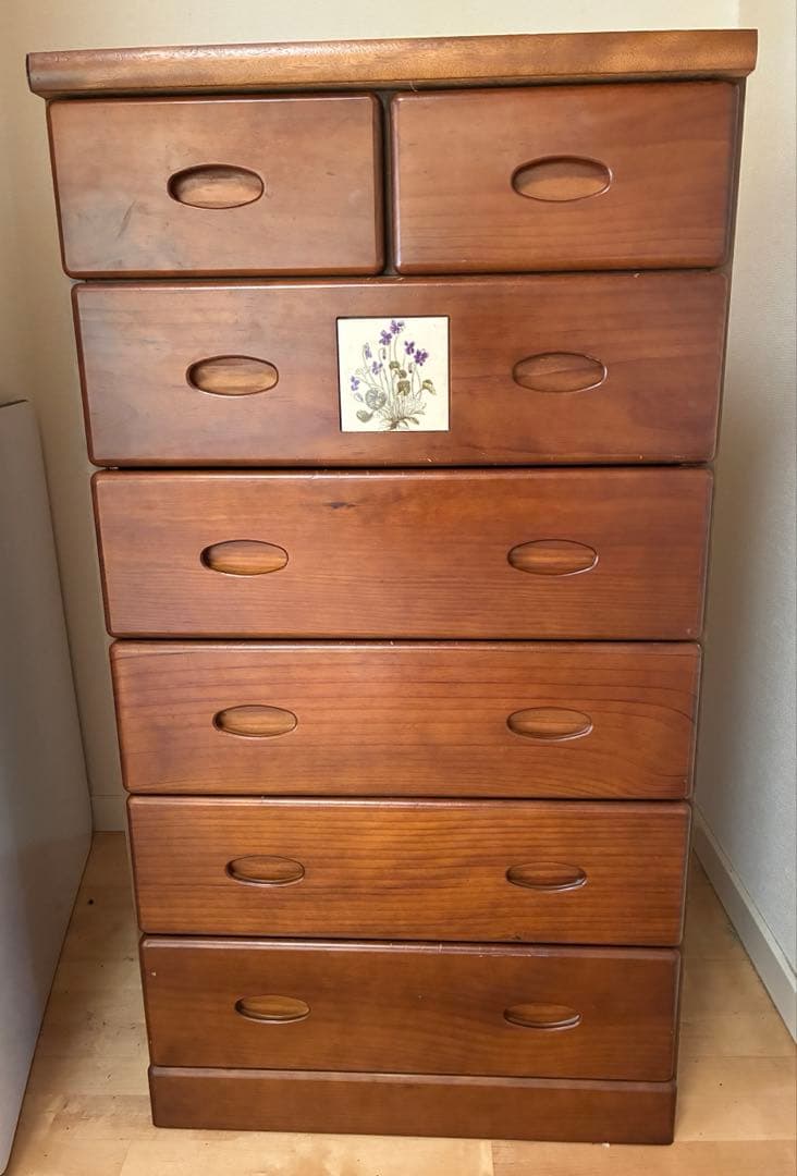 ブラウン木製チェスト 7引き出し