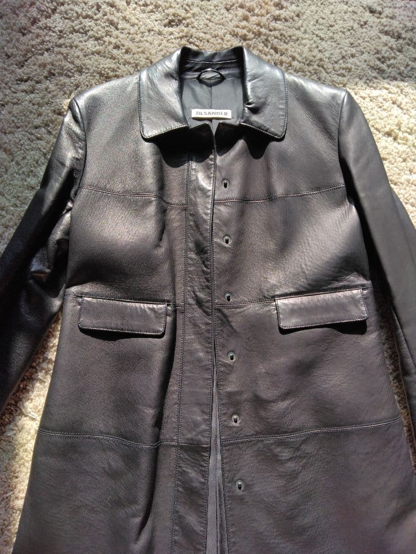 JIL SANDER ブラック レザーコート 34