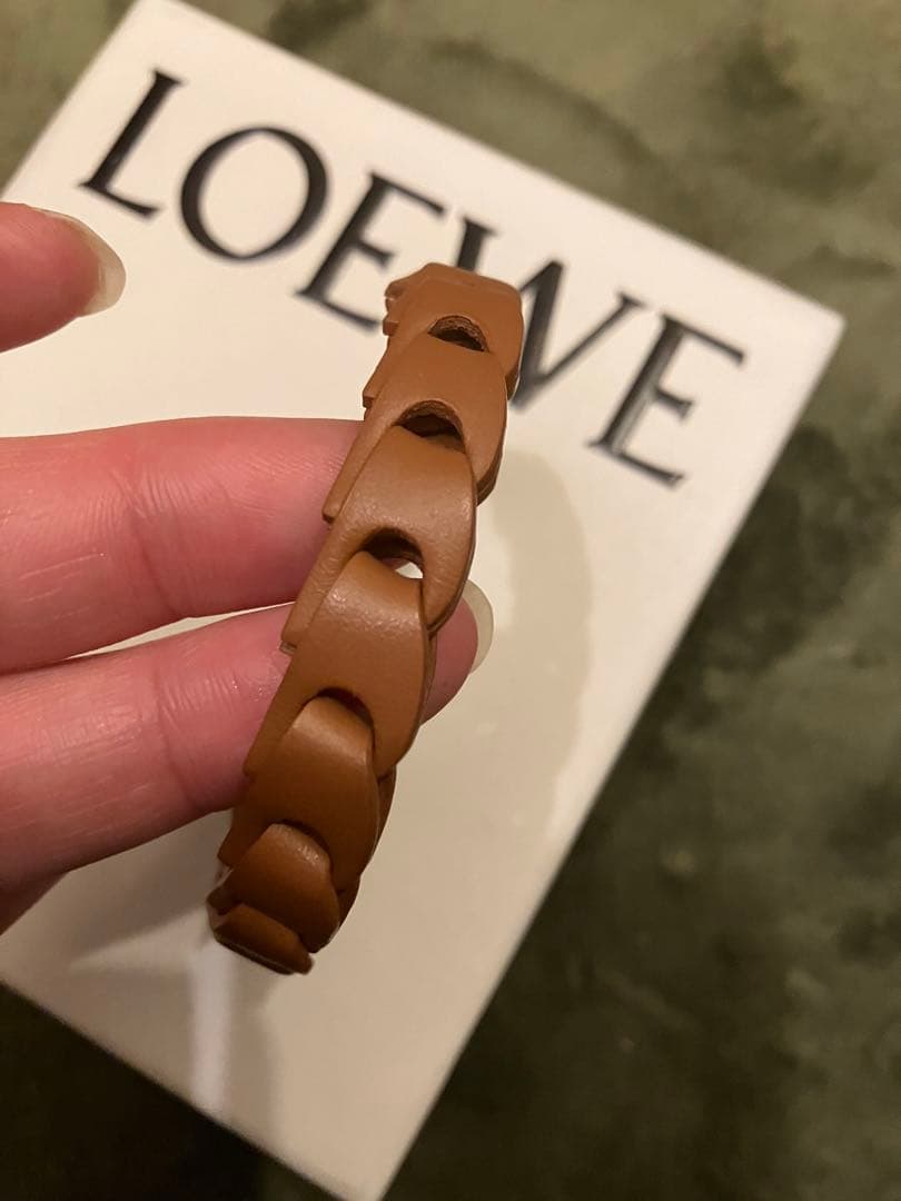 LOEWE ウーブン　ブラウンレザー 編み込みブレスレット