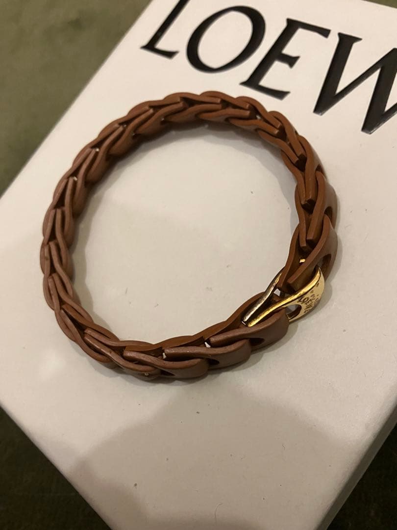 LOEWE ウーブン　ブラウンレザー 編み込みブレスレット