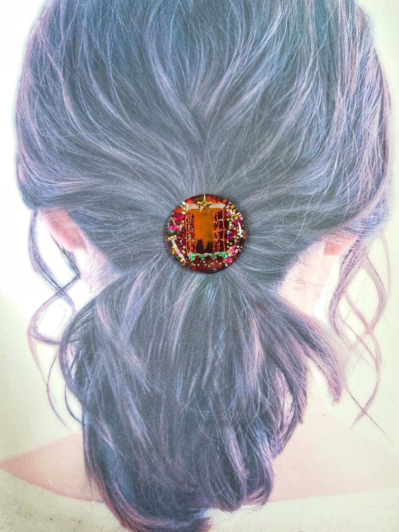 レジン　猫　ヘアゴム　ブローチ　ポニーフック　No.304