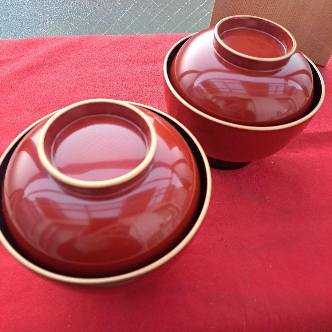 【輪島塗　金淵　合鹿椀×2客】布着本堅地　路幸作　未使用