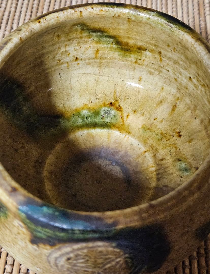 時代物　明治時代頃　徳川紋　葵紋　黄瀬戸　たんぱん　茶碗　茶道具茶器　尾張　紀州
