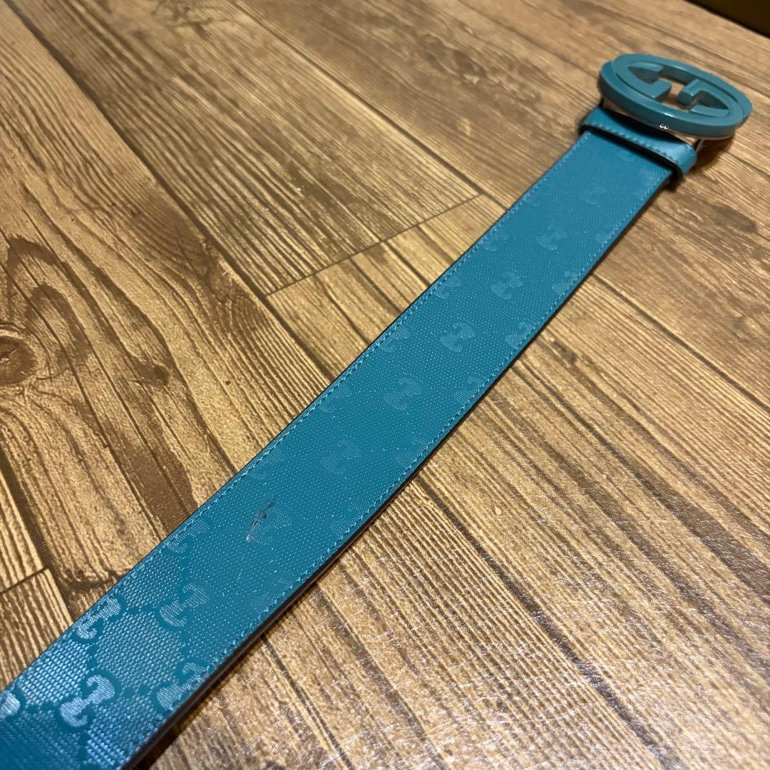 GUCCI ターコイズ レザー ベルト GGロゴ