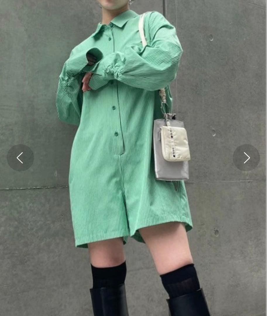 Ameri STRIPE SHIRT ROMPERS グリーン　M