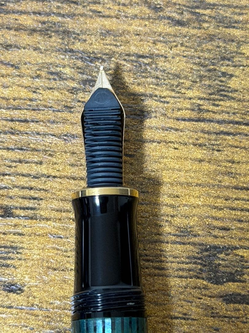 試筆のみ　旧天冠　スーベレン　緑縞　14C ペリカン　グリーン　EF