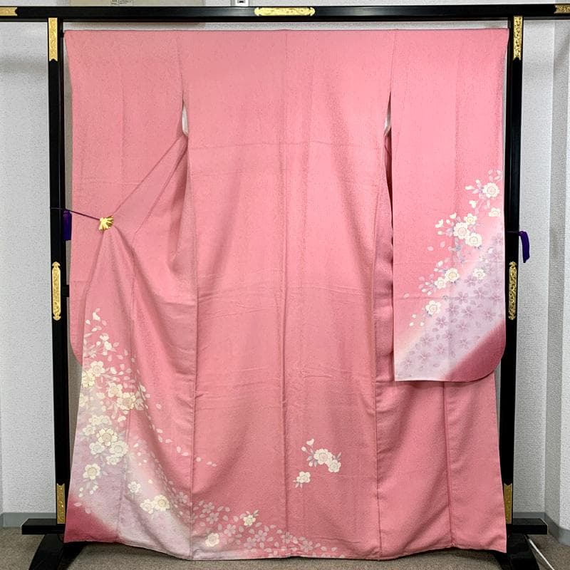 【売切値下げ】411z38〇振袖 金駒刺繍 地紋 ピンク〇美品 成人式 十三参り