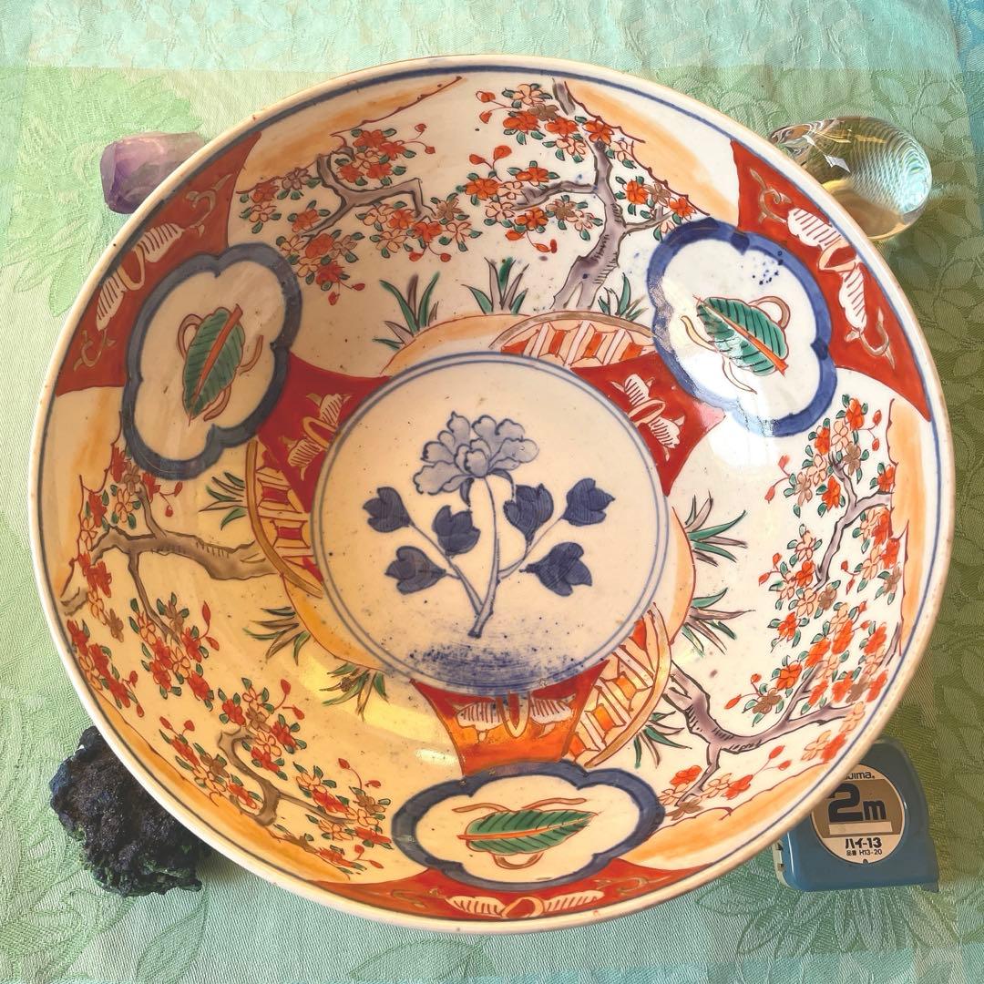 幕末明治　金彩　色絵　染付　獅子　牡丹　深鉢