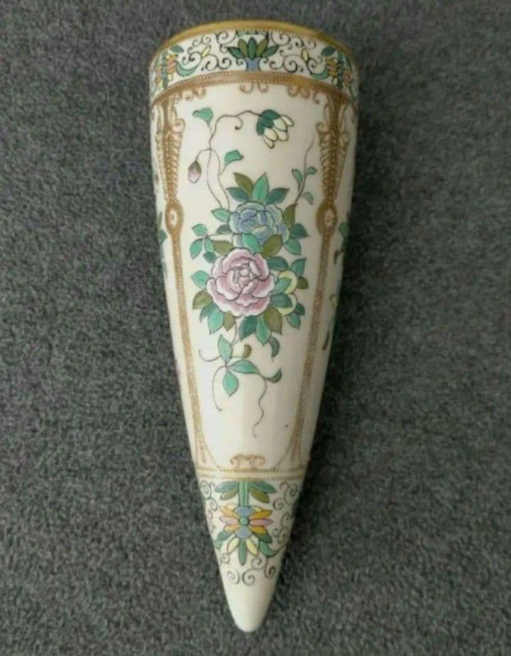 希少★オールドノリタケ　金彩点盛り薔薇絵　掛け花入れ