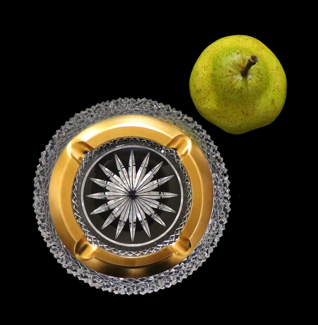 オールド・バカラ 特大サイズ800g 金彩装飾切子灰皿 小物入れディアマンビゾー