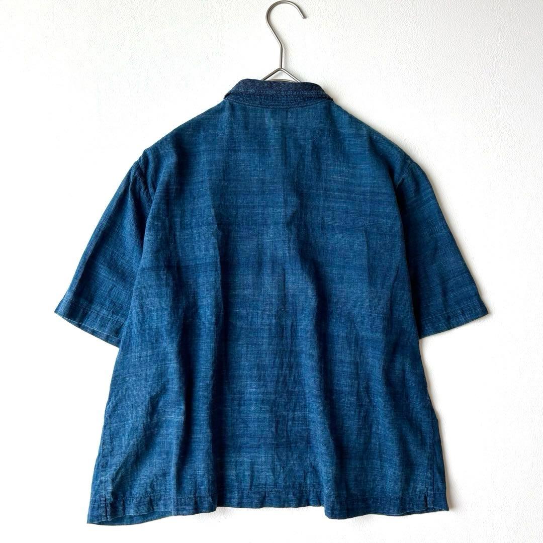 45R インドカディのレース四角ブラウス（藍）　半袖　サイズ2