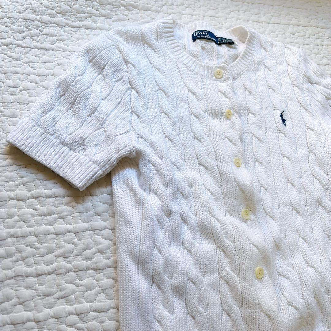 極美品⚑ラルフローレン　ケーブルニット 半袖　カーディガン 白