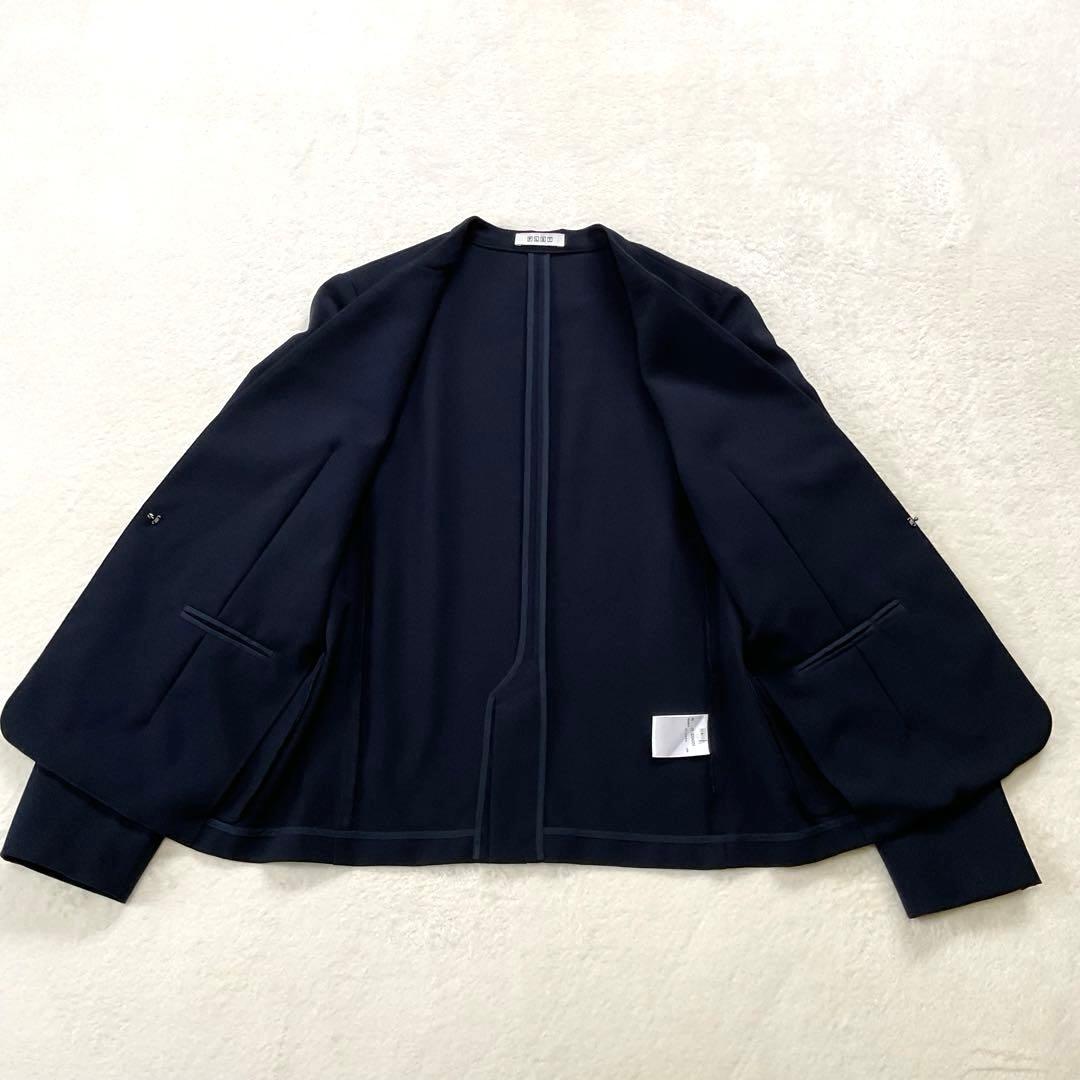 【美品】プラステ ノーカラー セットアップ パンツ スーツ ネイビー Ｌ